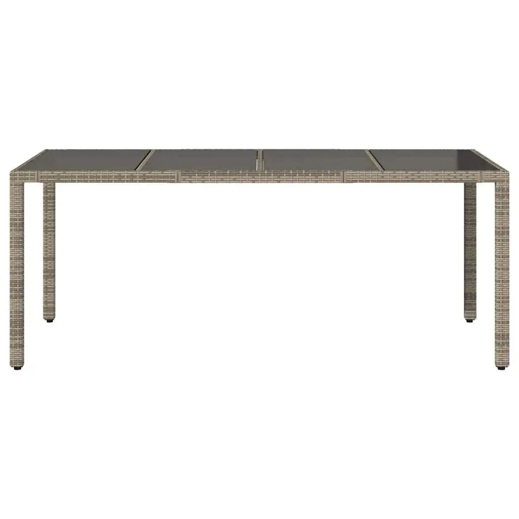 Grey Poly Rattan Garden Table with Glass Surface