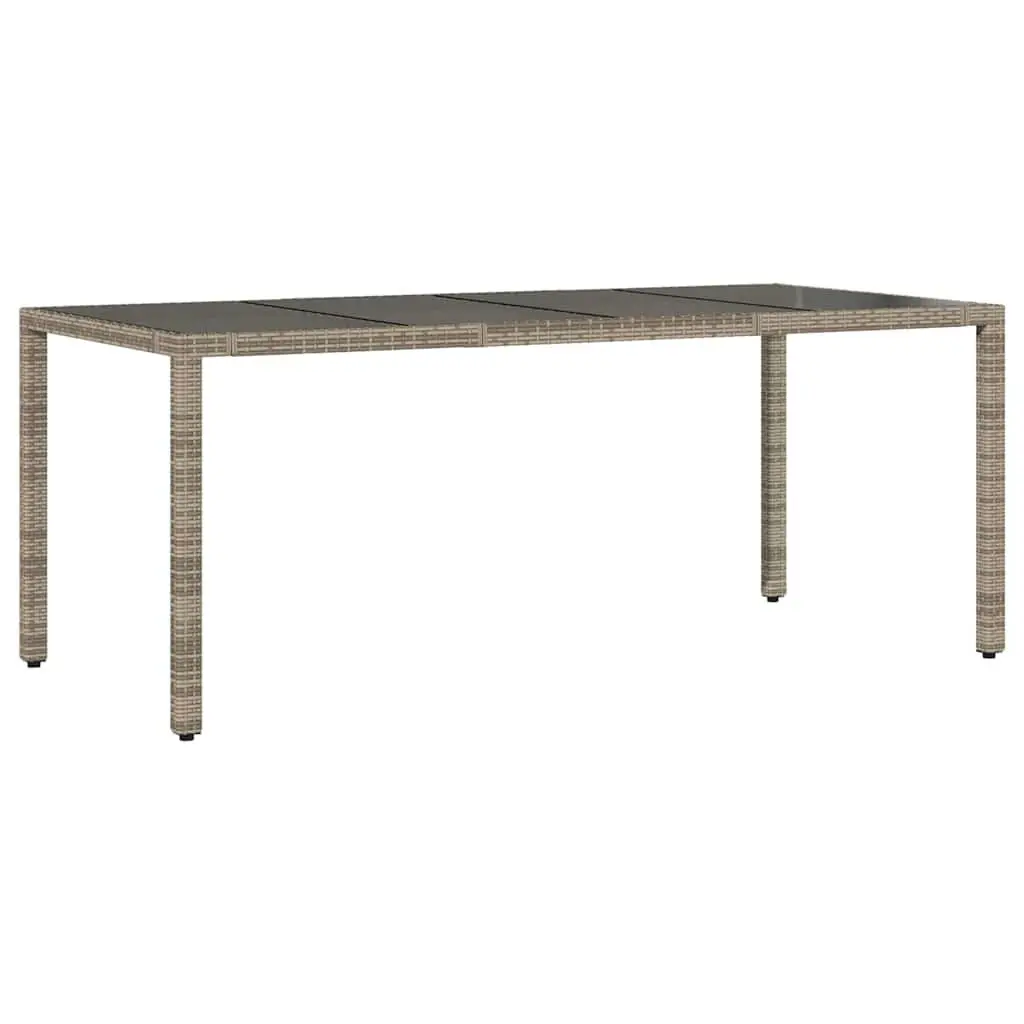Grey Poly Rattan Garden Table with Glass Surface