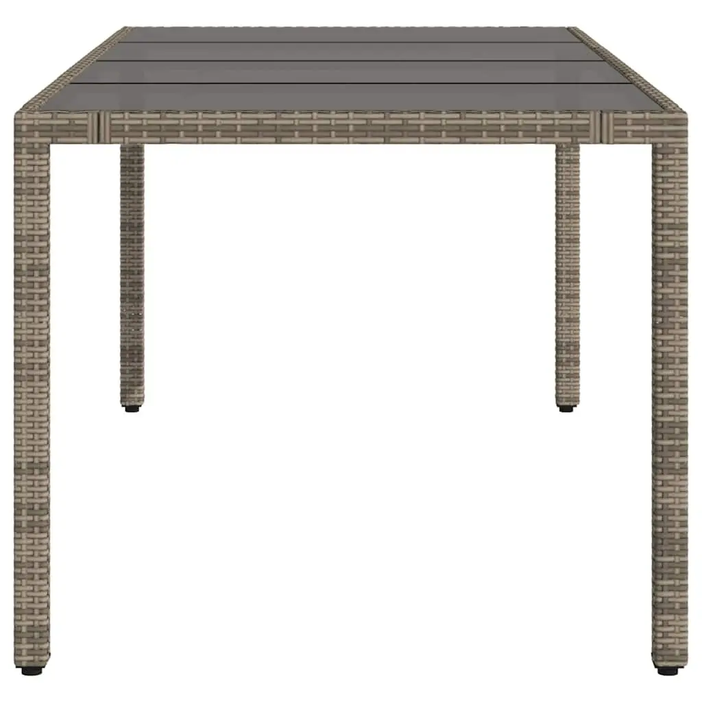 Grey Poly Rattan Garden Table with Glass Surface