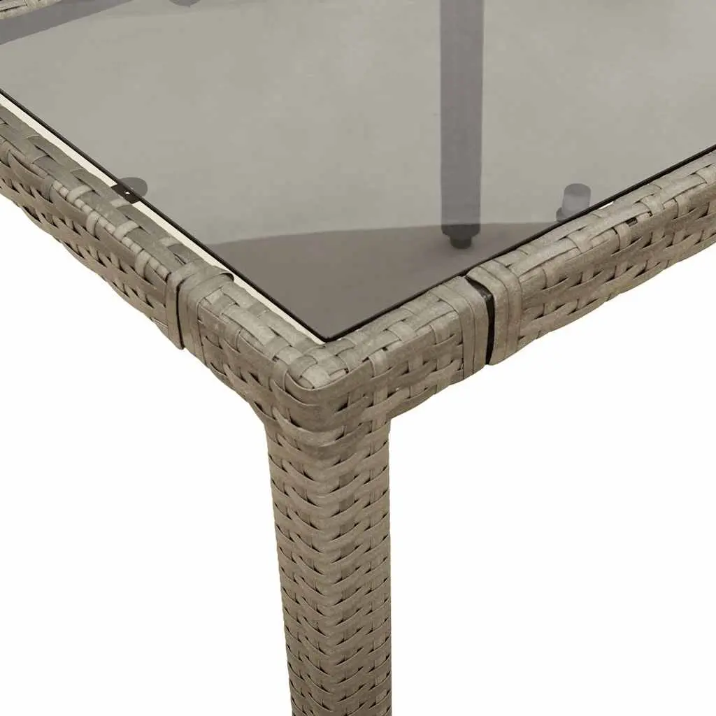 Grey Poly Rattan Garden Table with Glass Surface