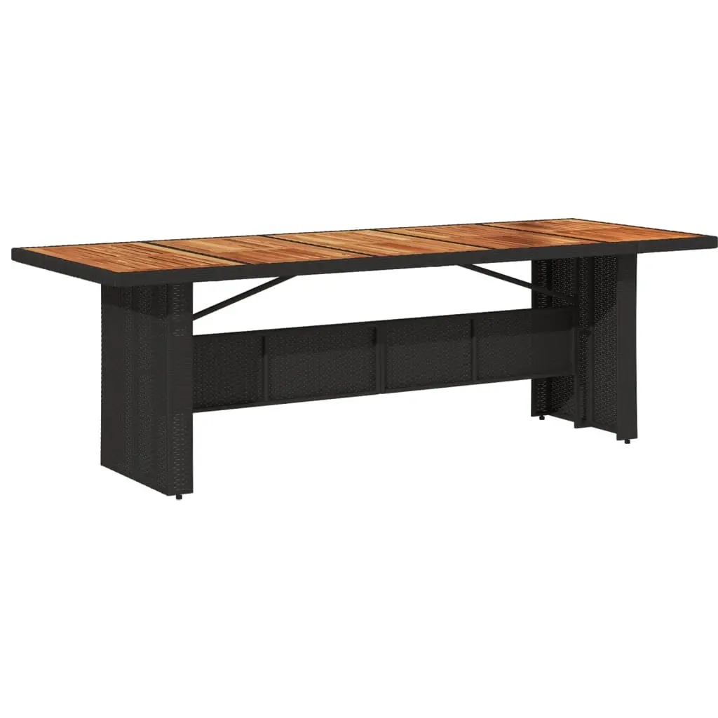 Garden Dining Table Outdoor Use 240x90x75cm Black Poly Rattan Frame Acacia Wood Top