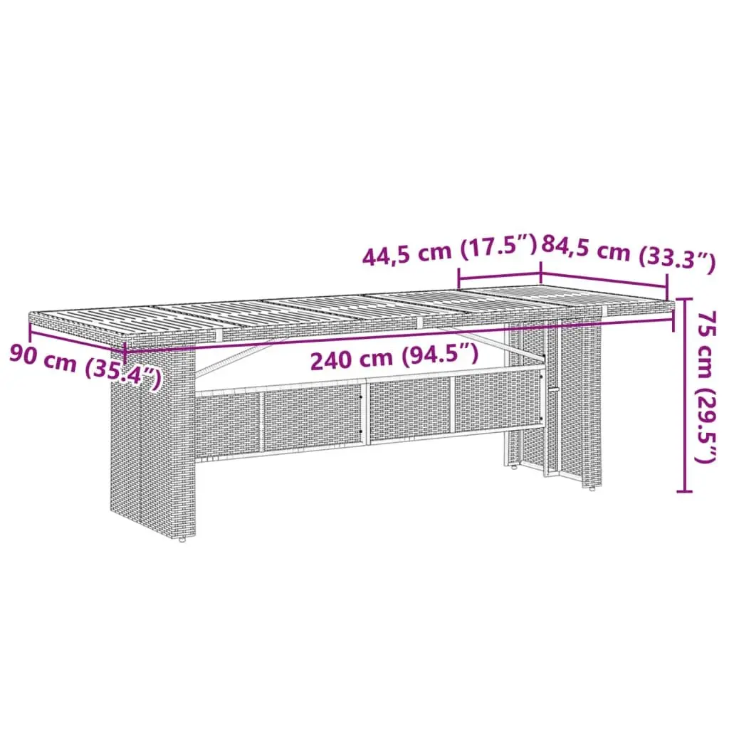 Garden Dining Table Outdoor Use 240x90x75cm Black Poly Rattan Frame Acacia Wood Top