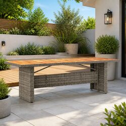 Practical Grey Rattan and Wood Outdoor Garden Table