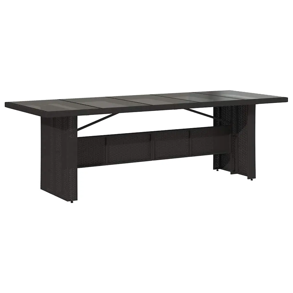 Garden Table with Glass Top and Poly Rattan Frame