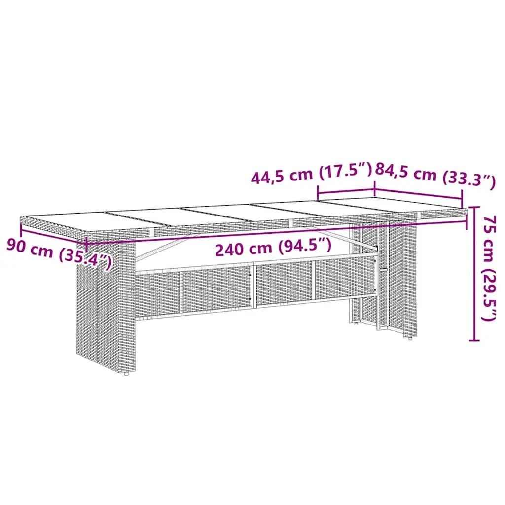 Garden Table with Glass Top and Poly Rattan Frame