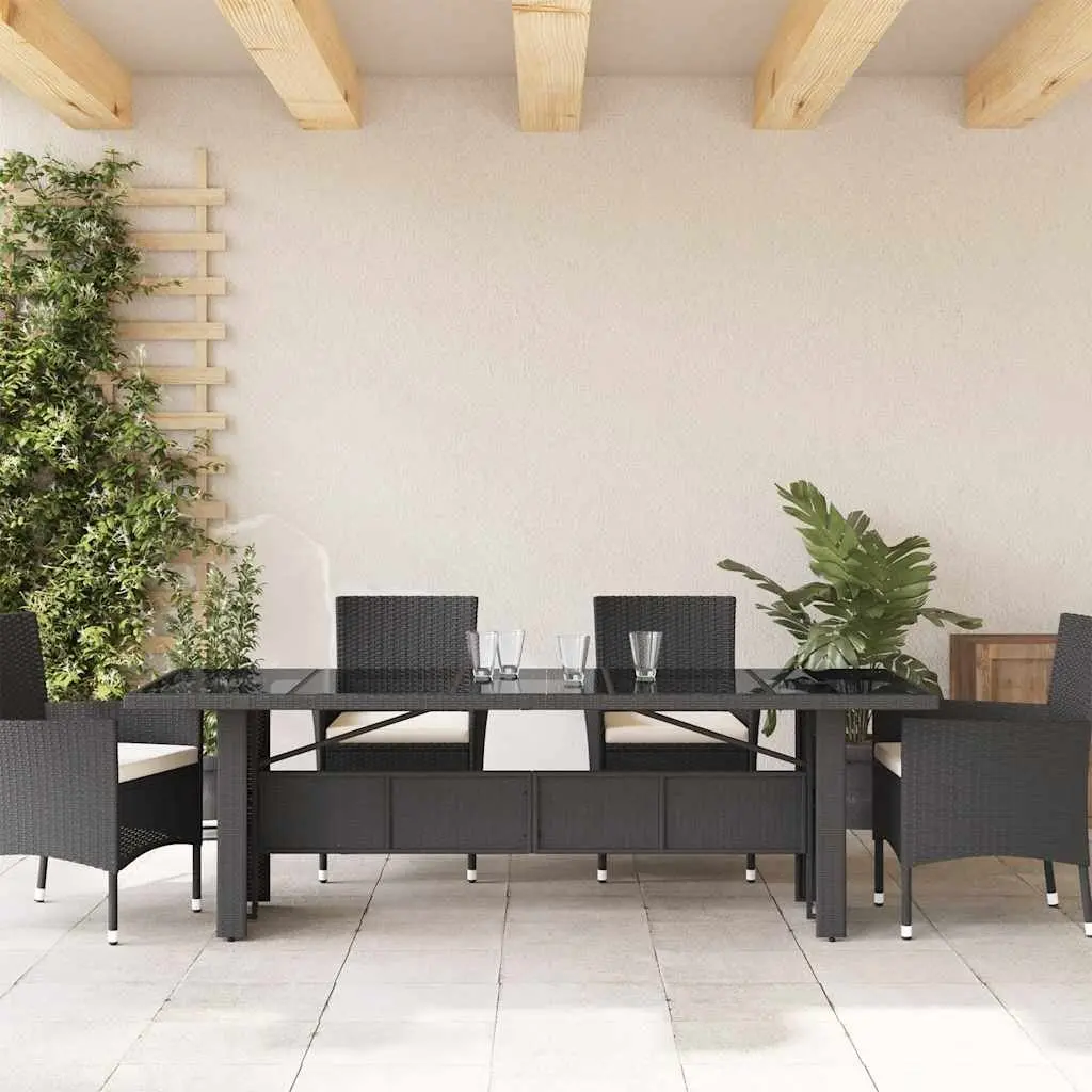 Garden Table with Glass Top and Poly Rattan Frame