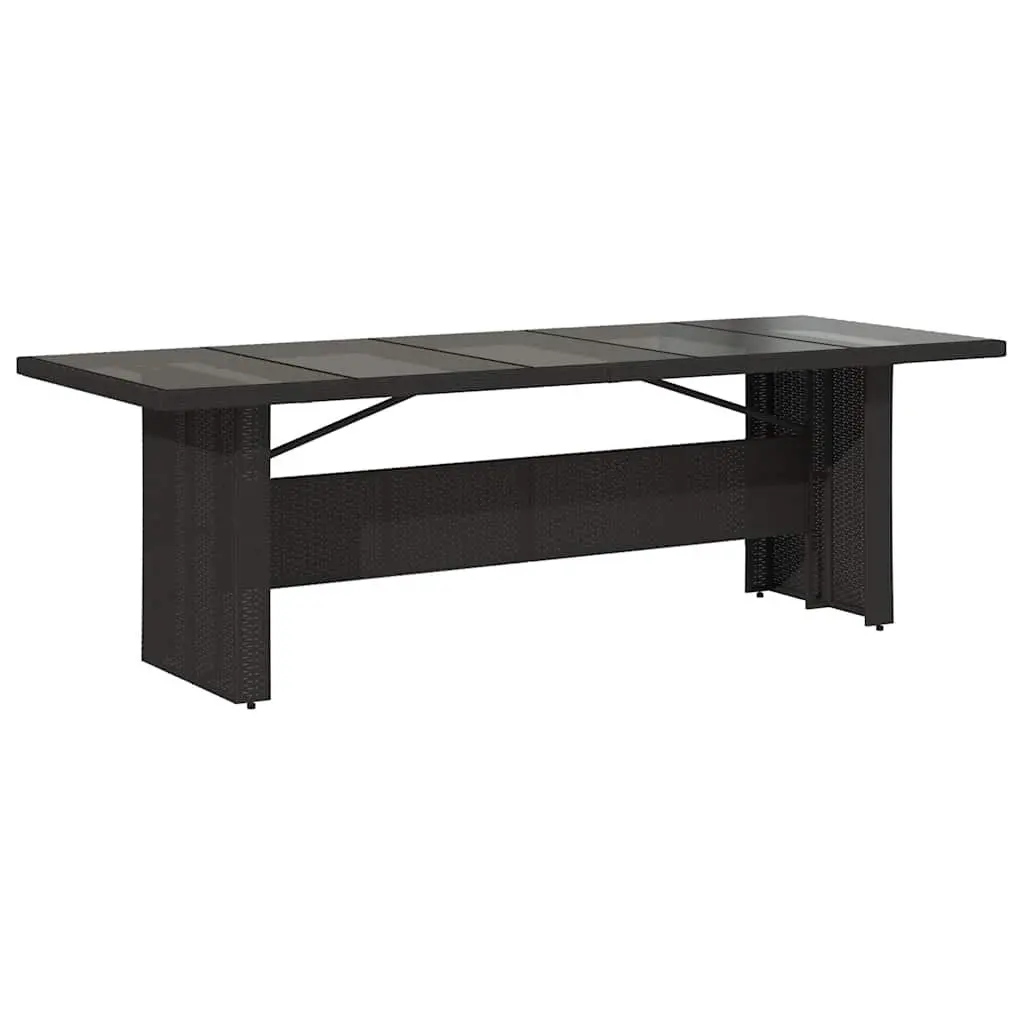 Garden Table with Glass Top and Poly Rattan Frame