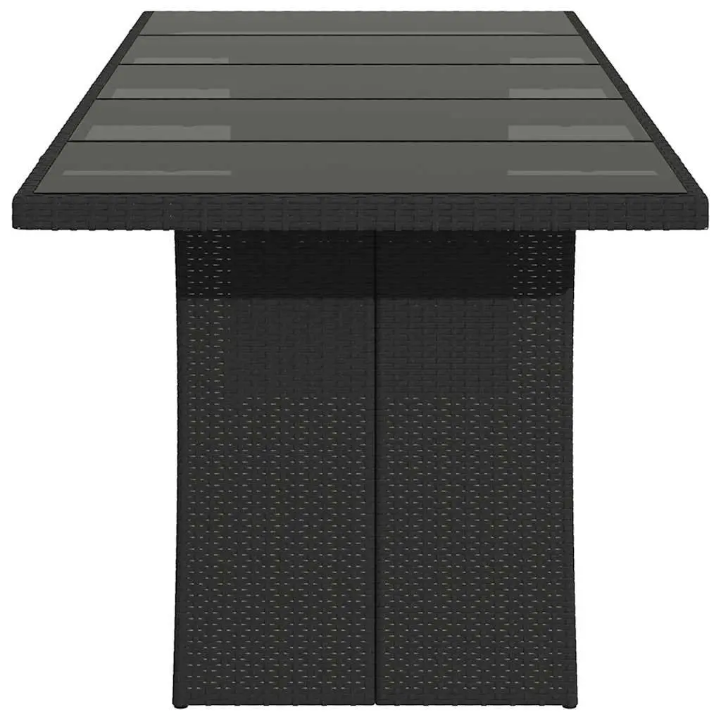 Garden Table with Glass Top and Poly Rattan Frame