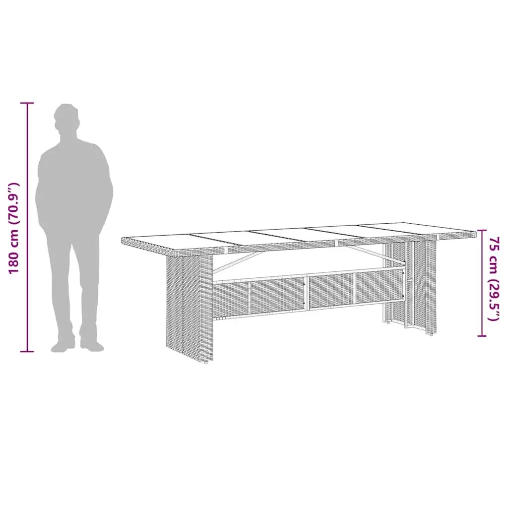 Garden Table with Glass Top and Poly Rattan Frame