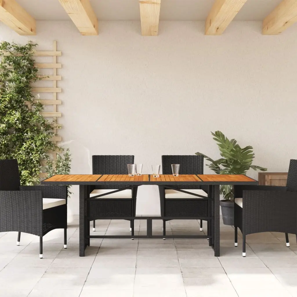 Garden Table Outdoor Patio Furniture Acacia Wood Top Black Poly Rattan Frame 190 x 80 x 75 cm