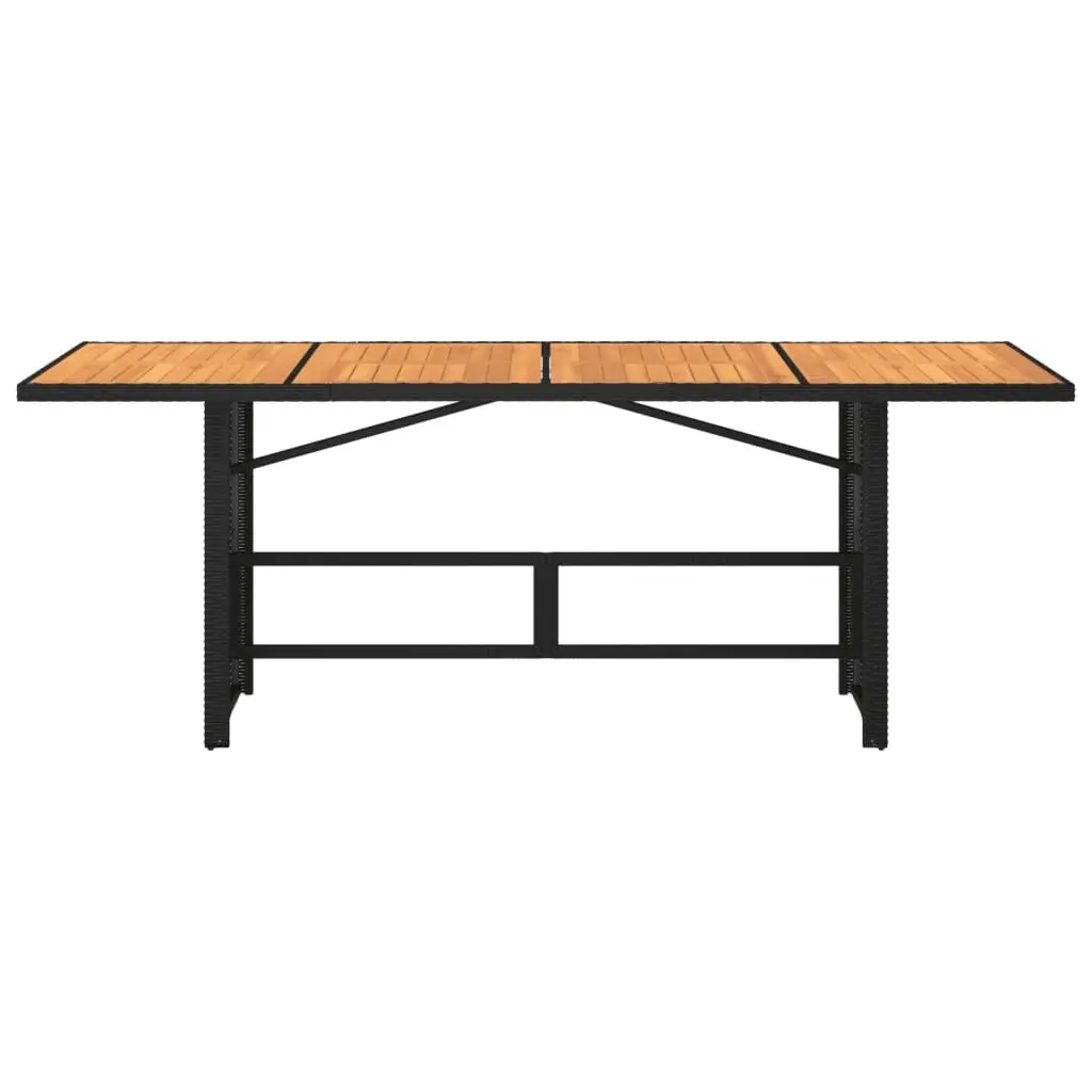 Garden Table Outdoor Patio Furniture Acacia Wood Top Black Poly Rattan Frame 190 x 80 x 75 cm