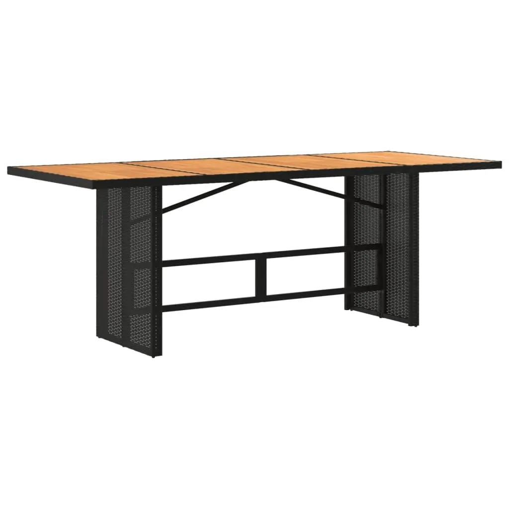 Garden Table Outdoor Patio Furniture Acacia Wood Top Black Poly Rattan Frame 190 x 80 x 75 cm