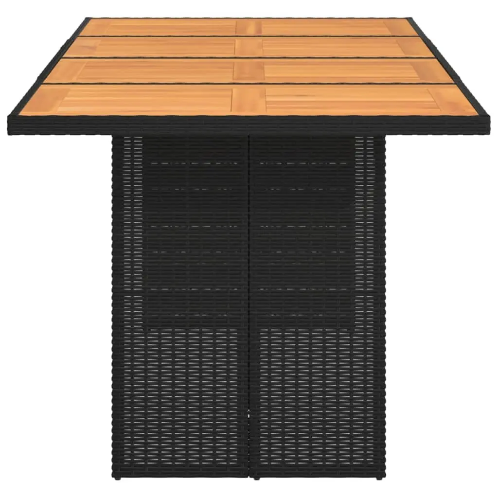 Garden Table Outdoor Patio Furniture Acacia Wood Top Black Poly Rattan Frame 190 x 80 x 75 cm