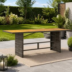 Garden Outdoor Table Poly Rattan Frame Acacia Wood Top Patio Furniture Grey