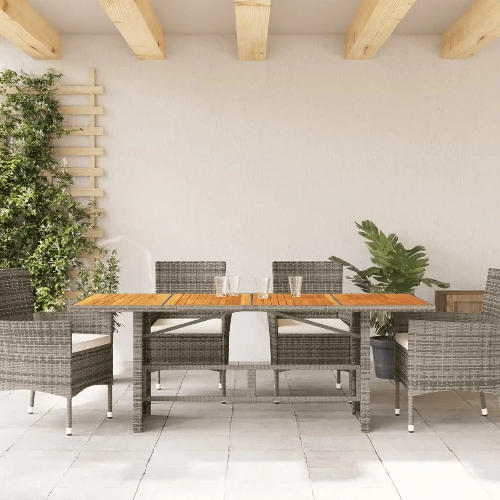Garden Outdoor Table Poly Rattan Frame Acacia Wood Top Patio Furniture Grey