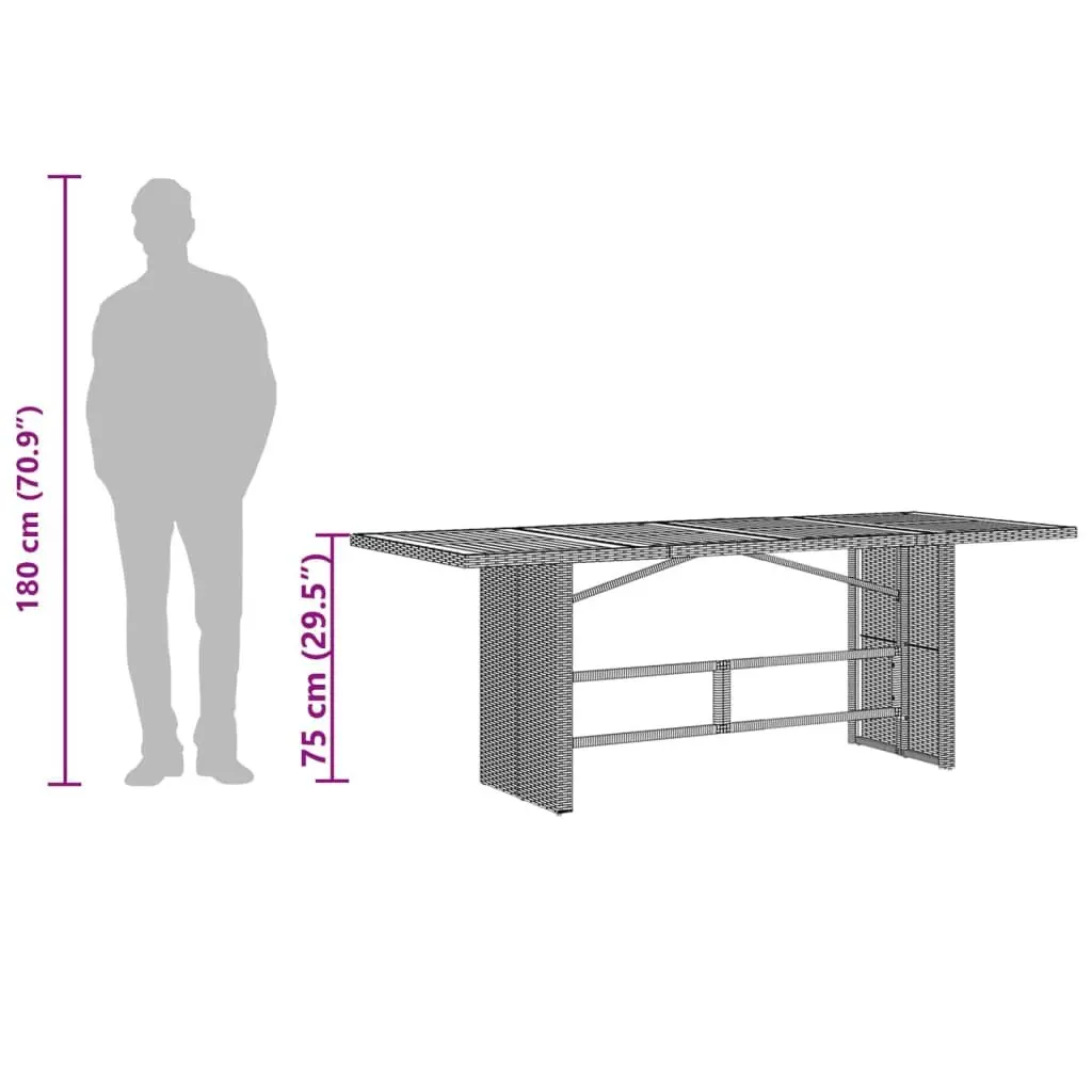 Garden Outdoor Table Poly Rattan Frame Acacia Wood Top Patio Furniture Grey