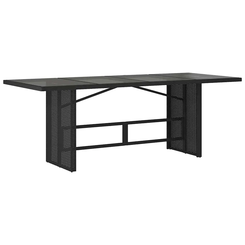Garden Table Outdoor Use 190x80x75cm Black Poly Rattan Glass Top