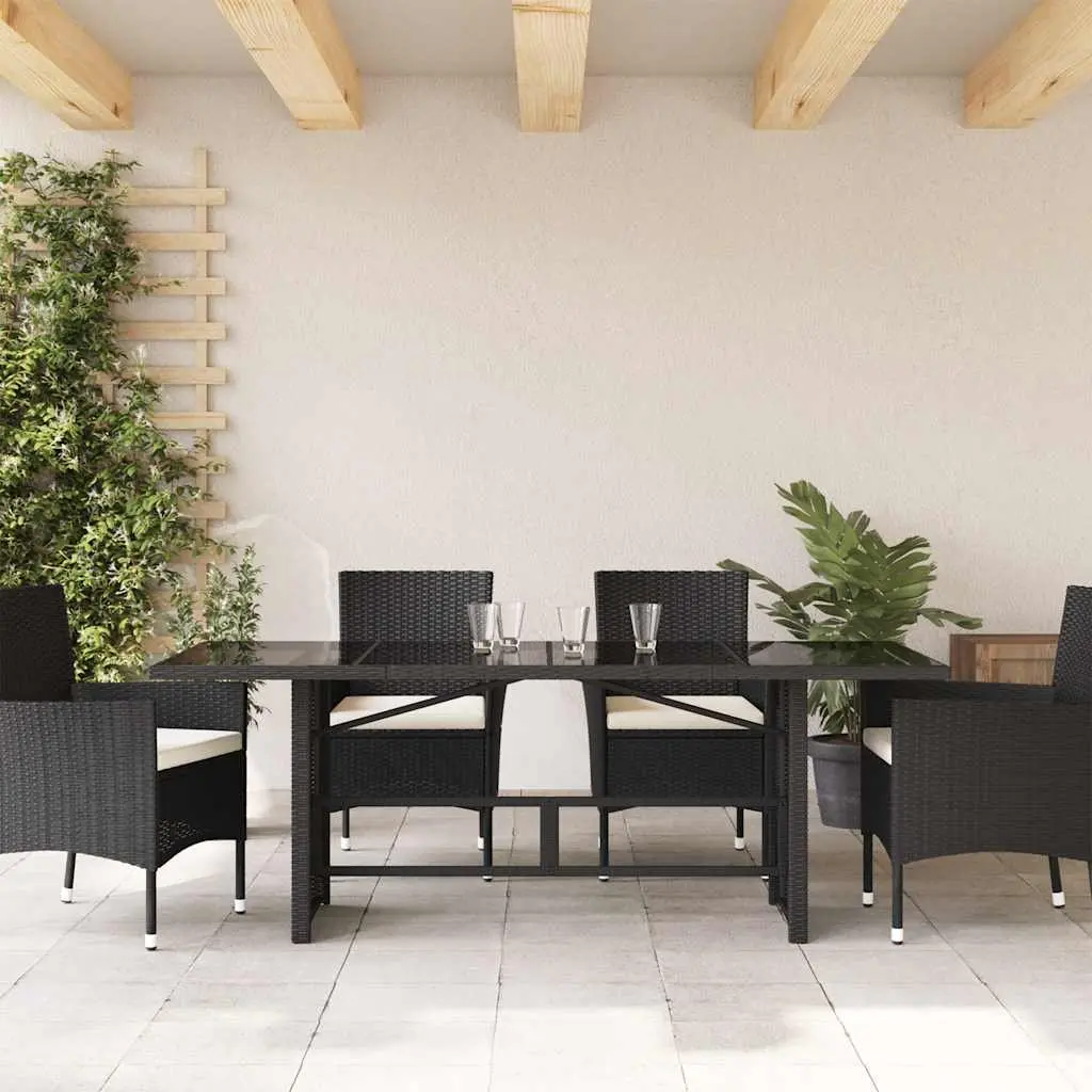 Garden Table Outdoor Use 190x80x75cm Black Poly Rattan Glass Top