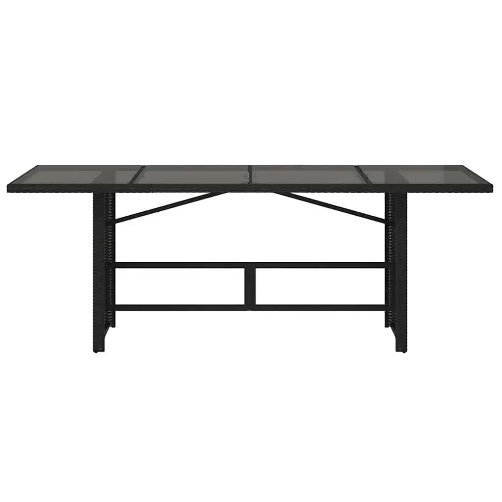 Garden Table Outdoor Use 190x80x75cm Black Poly Rattan Glass Top