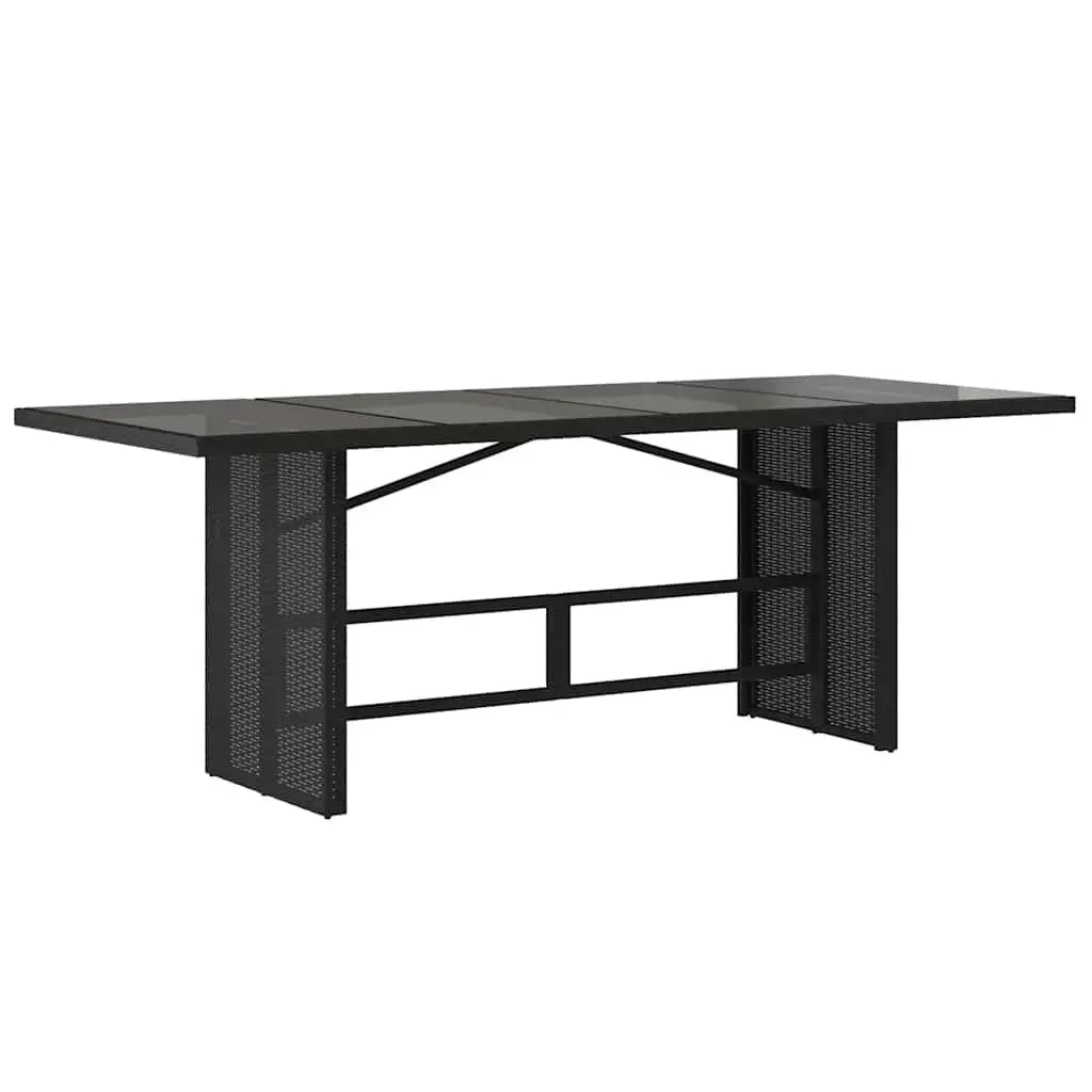 Garden Table Outdoor Use 190x80x75cm Black Poly Rattan Glass Top