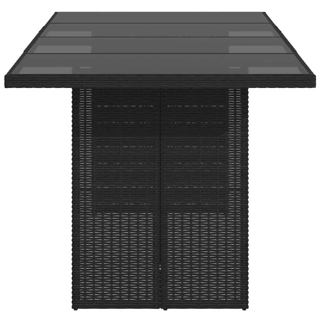 Garden Table Outdoor Use 190x80x75cm Black Poly Rattan Glass Top
