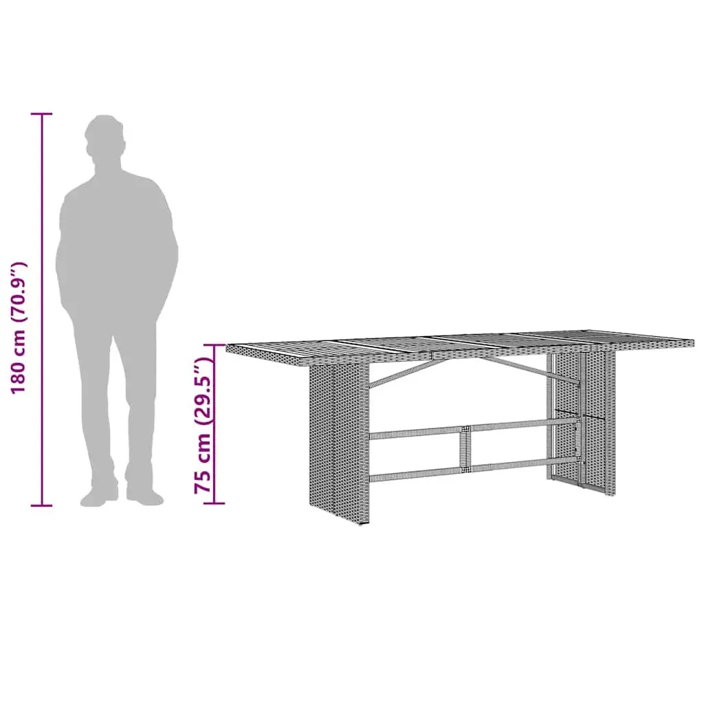 Garden Table Outdoor Use 190x80x75cm Black Poly Rattan Glass Top