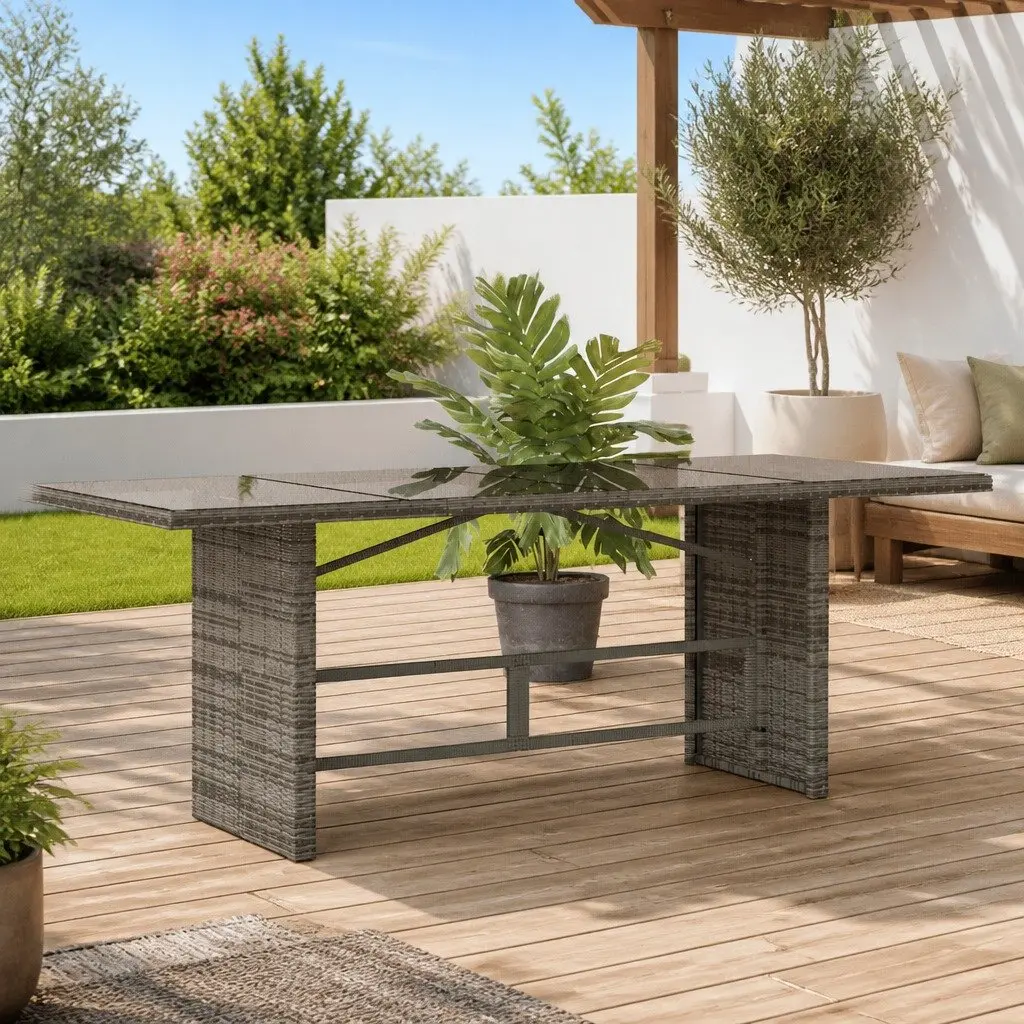 Garden Table with Glass Top for Outdoor Use