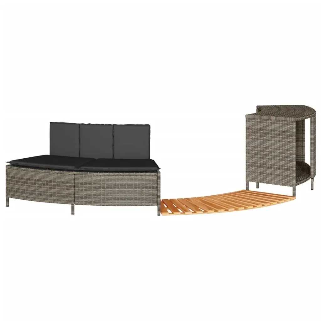 Hot Tub Surround Storage Rack Step Garden Bench Grey Poly Rattan