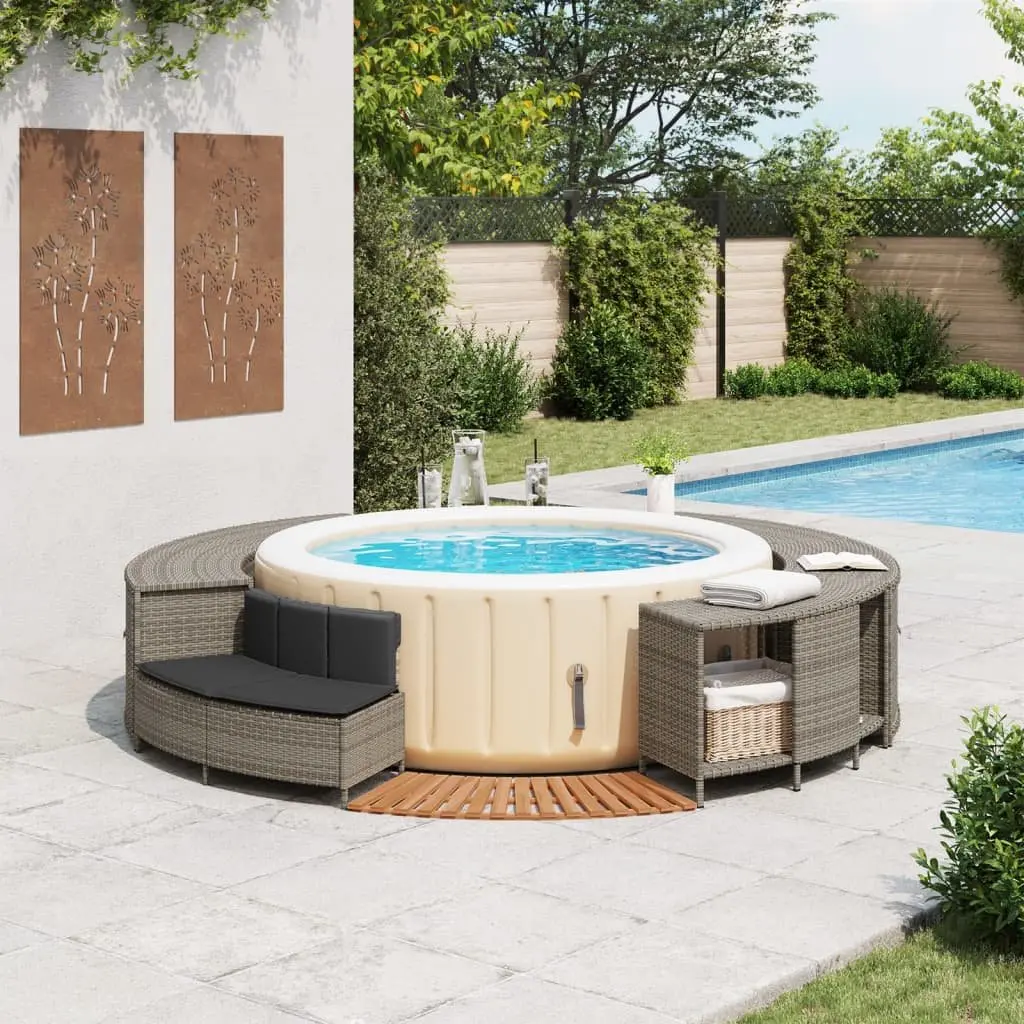 Hot Tub Surround Storage Rack Step Garden Bench Grey Poly Rattan
