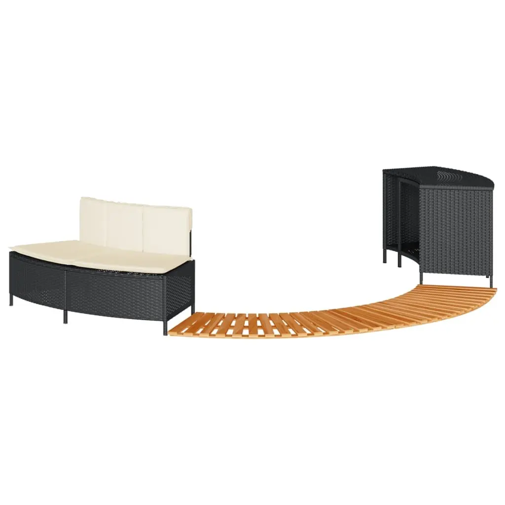Hot Tub Surround Storage Bench Step PE Rattan Solid Acacia Wood Garden Spa Furniture Black