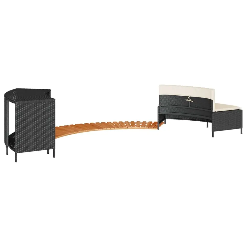 Hot Tub Surround Storage Bench Step PE Rattan Solid Acacia Wood Garden Spa Furniture Black