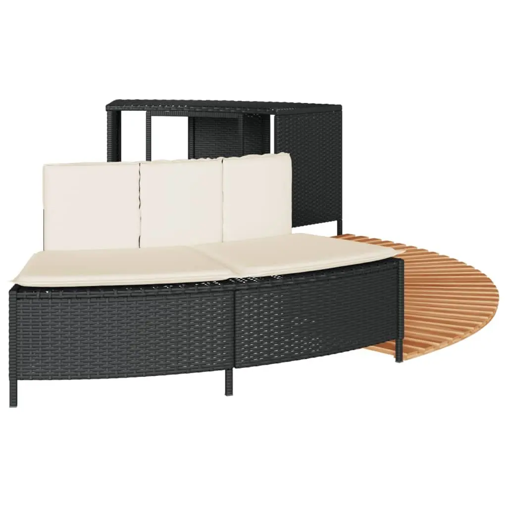 Hot Tub Surround Storage Bench Step PE Rattan Solid Acacia Wood Garden Spa Furniture Black