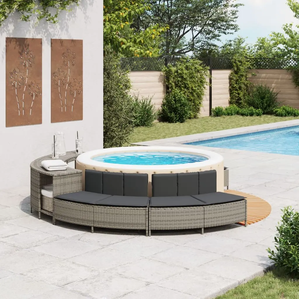 Hot Tub Benches Outdoor Relaxation 2 pcs Grey Poly Rattan with Cushions