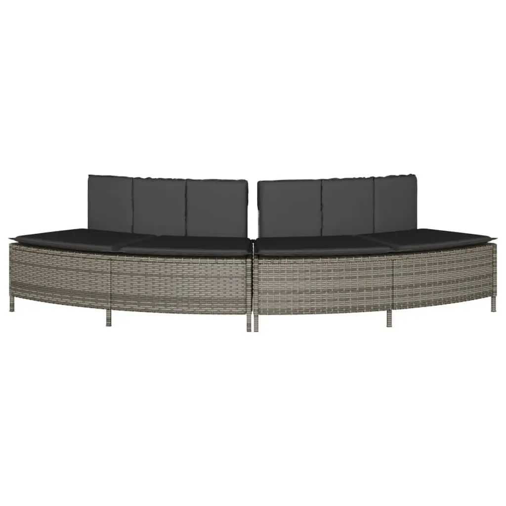 Hot Tub Benches Outdoor Relaxation 2 pcs Grey Poly Rattan with Cushions