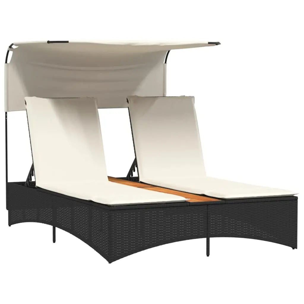 Double Sun Lounger Outdoor Garden Furniture Canopy Cushions Black