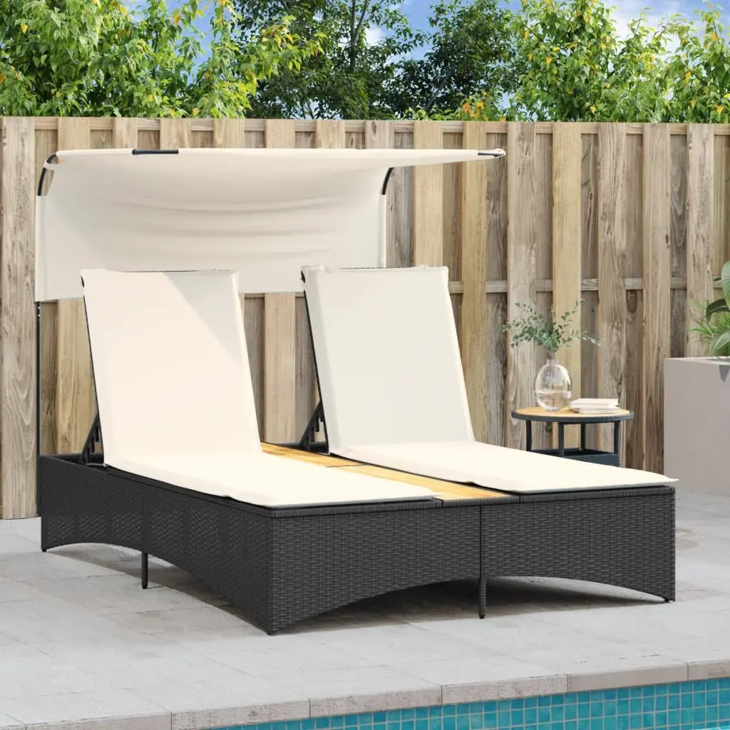 Double Sun Lounger Outdoor Garden Furniture Canopy Cushions Black