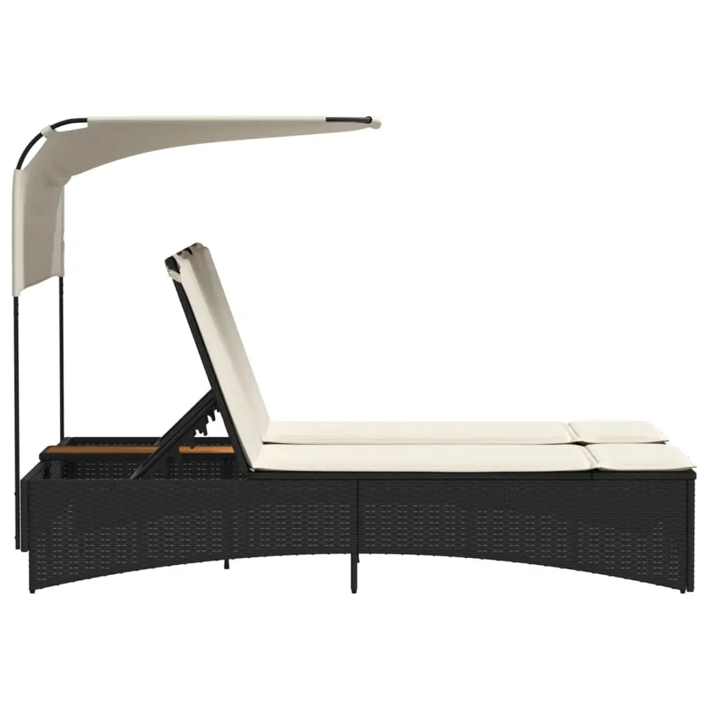 Double Sun Lounger Outdoor Garden Furniture Canopy Cushions Black