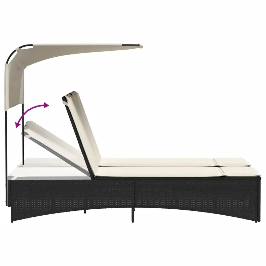 Double Sun Lounger Outdoor Garden Furniture Canopy Cushions Black