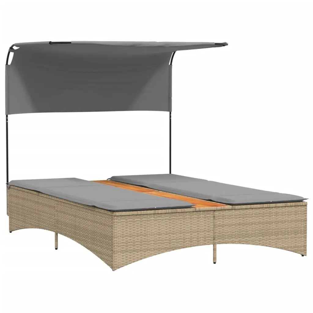 Double Sun Lounger Adjustable Backrest Canopy Outdoor Furniture Beige