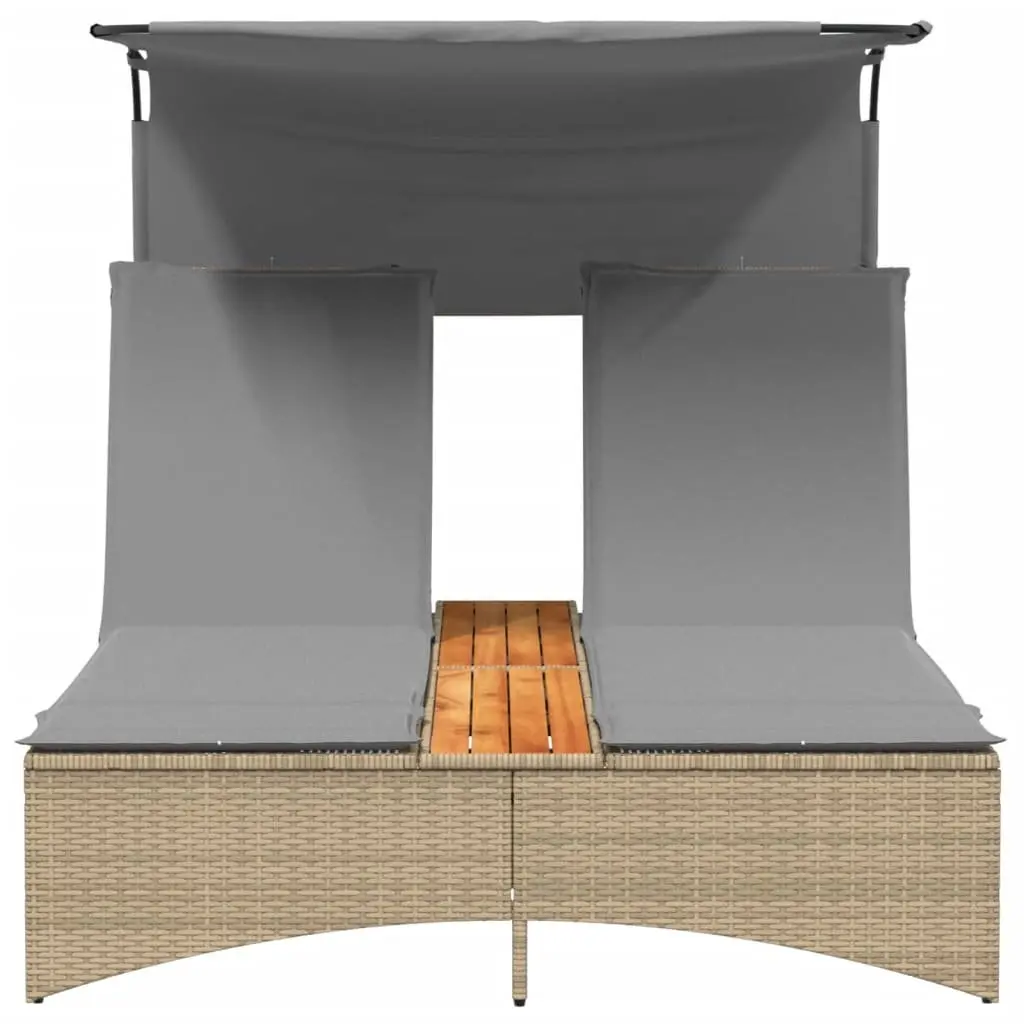 Double Sun Lounger Adjustable Backrest Canopy Outdoor Furniture Beige
