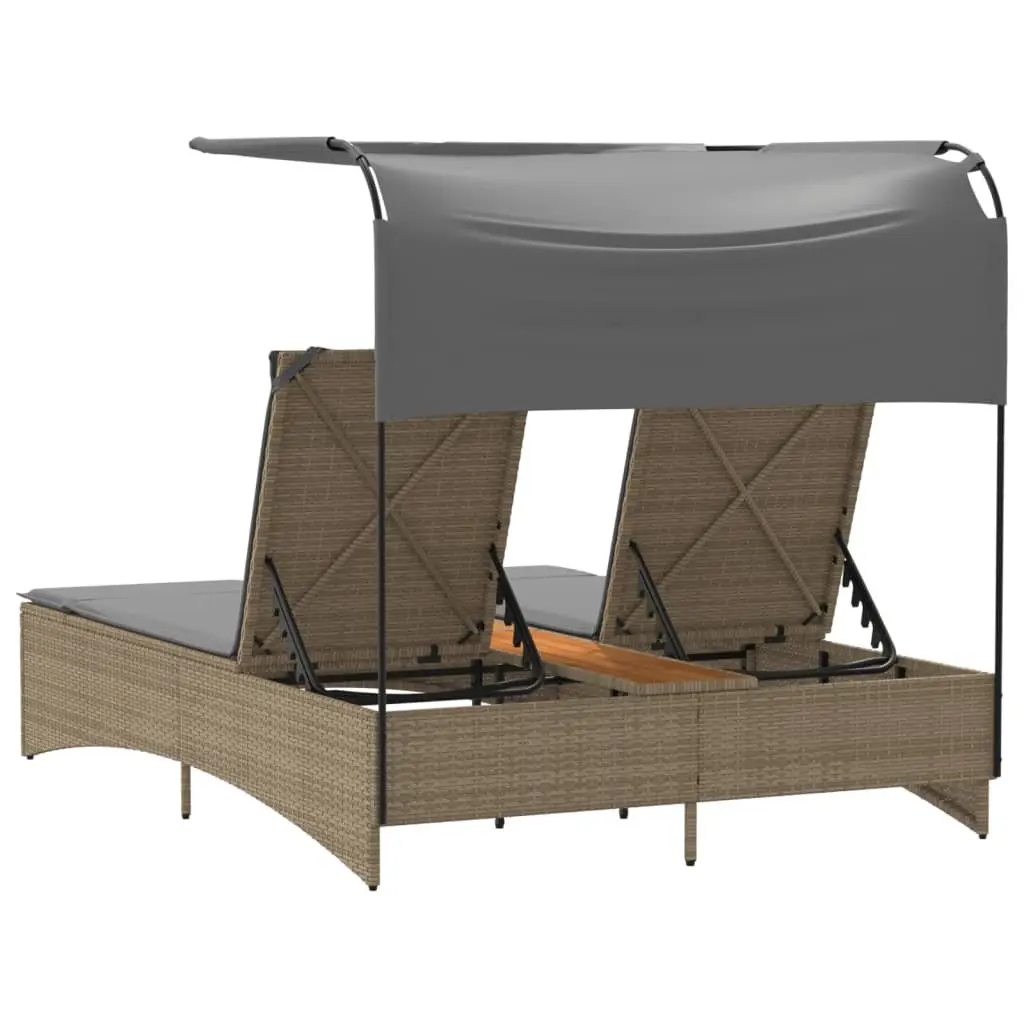 Double Sun Lounger Adjustable Backrest Canopy Outdoor Furniture Beige