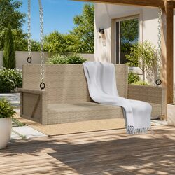 Outdoor Swing Bench Beige Poly Rattan Garden Hanging Seat Relaxation Furniture