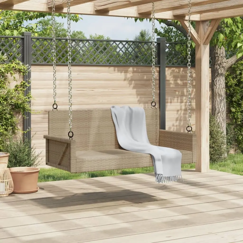 Outdoor Swing Bench Beige Poly Rattan Garden Relaxation Furniture 119x56x48cm