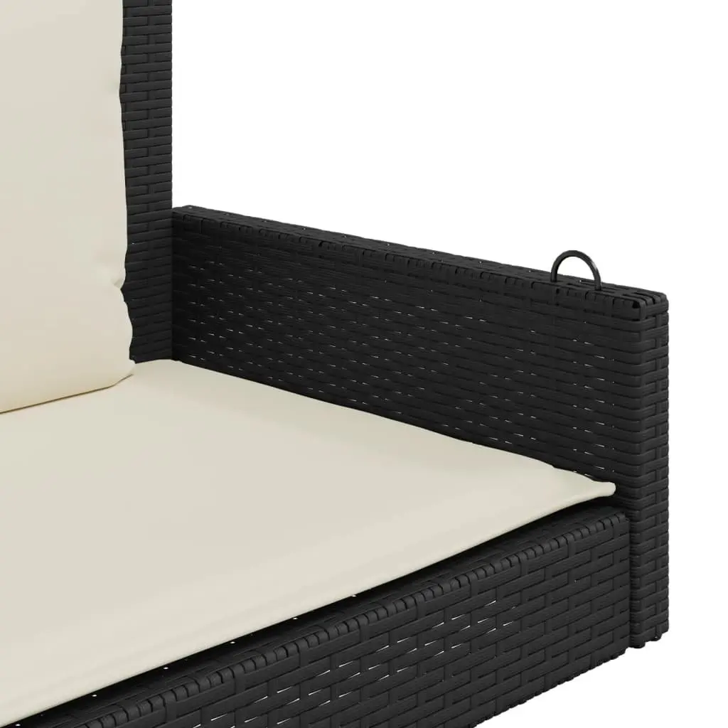 Outdoor Swing Bench Black Poly Rattan Garden Hanging Seat with Cushions
