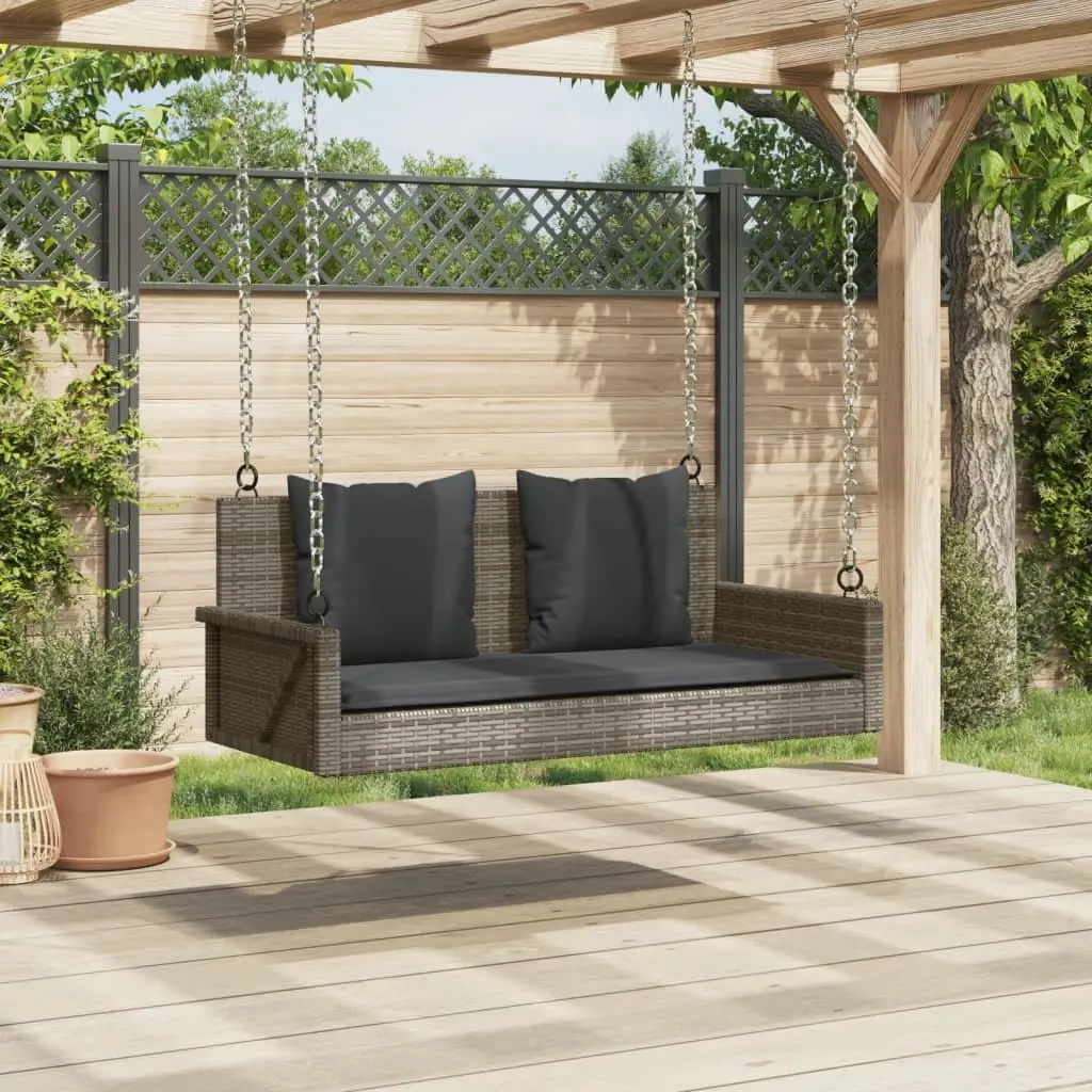 Garden Swing Bench Hanging Seat with Cushions Grey Poly Rattan Outdoor Comfort Durable Steel Frame