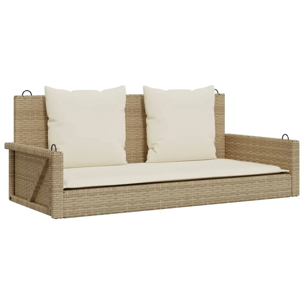 Swing Bench Outdoor Garden Seating 119x56x48cm Beige Poly Rattan with Cushions