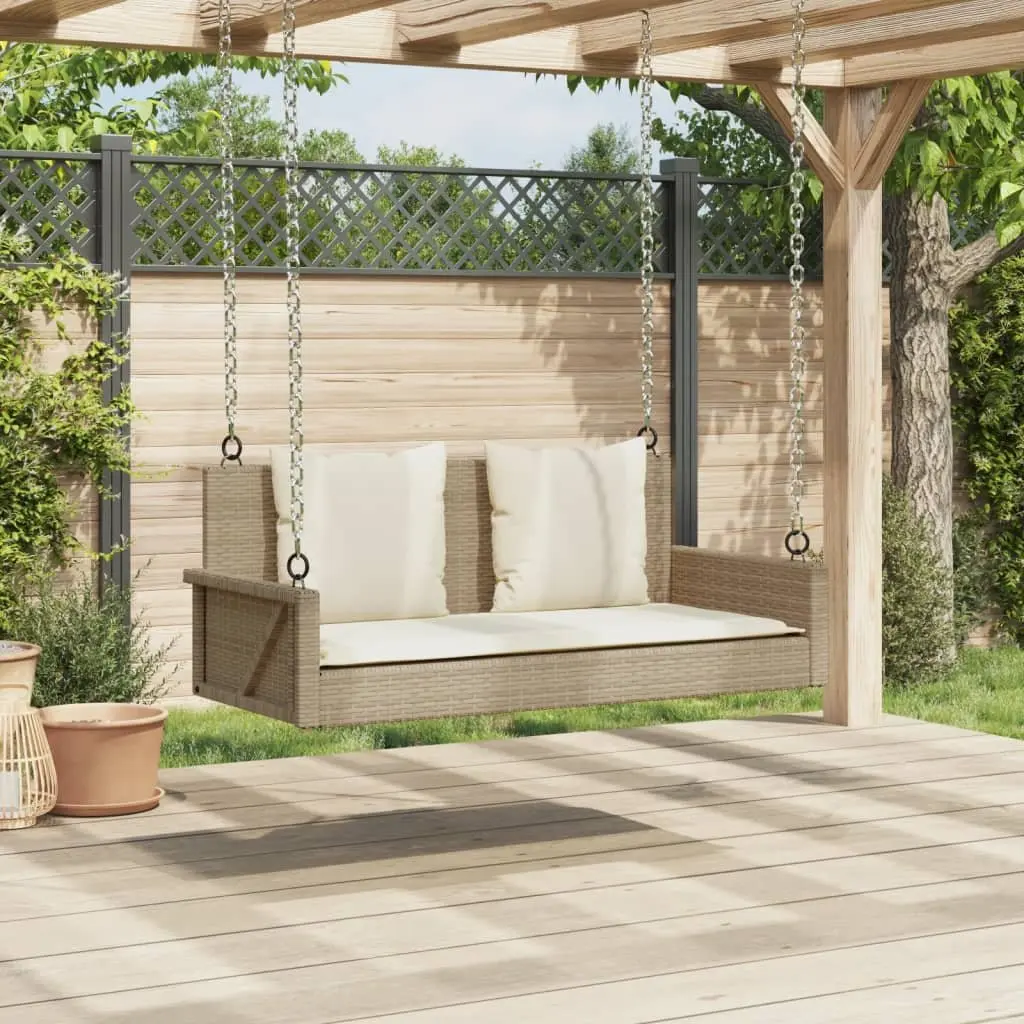 Swing Bench Outdoor Garden Seating 119x56x48cm Beige Poly Rattan with Cushions