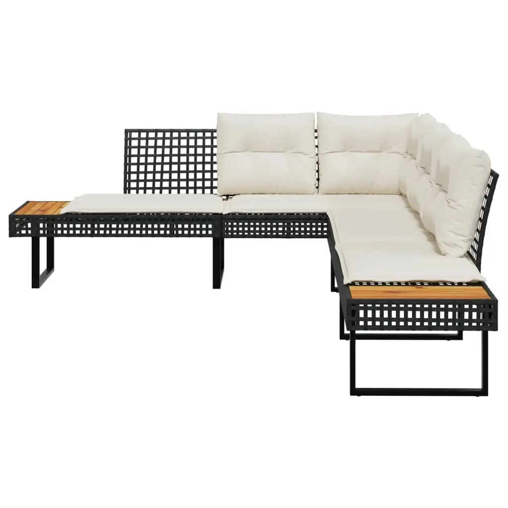 L-Shaped Garden Sofa Set in Black Rattan