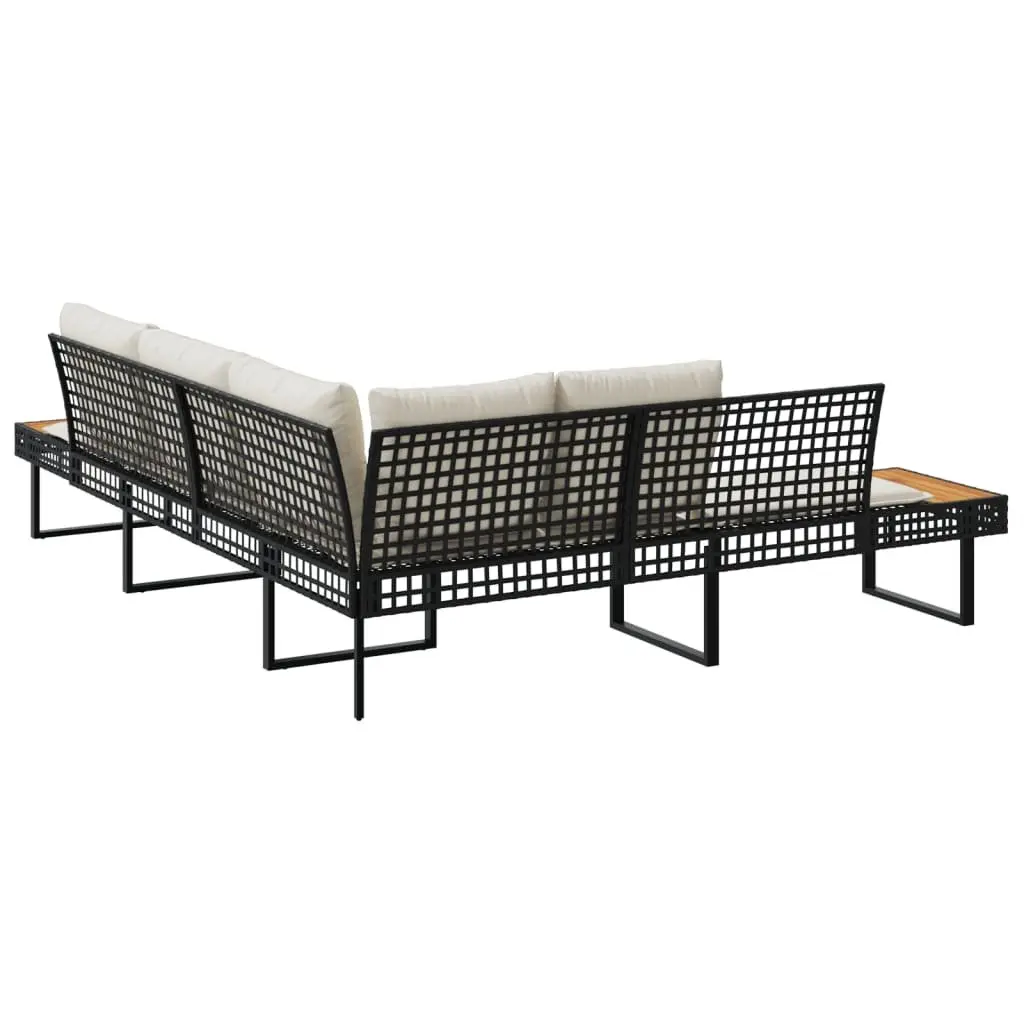 L-Shaped Garden Sofa Set in Black Rattan