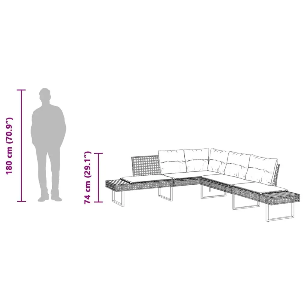 L-Shaped Garden Sofa Set in Black Rattan
